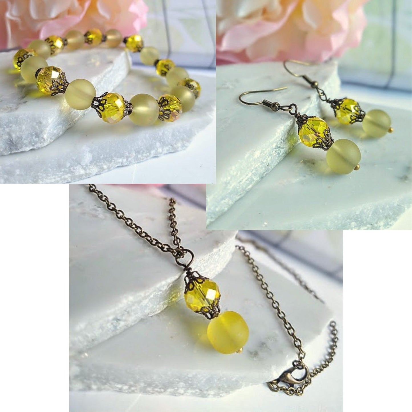 Yellow Sea Glass Necklace, Dainty Chain Necklace, Small Red Stone Drop Pendant Charm Necklace, Gift For Her