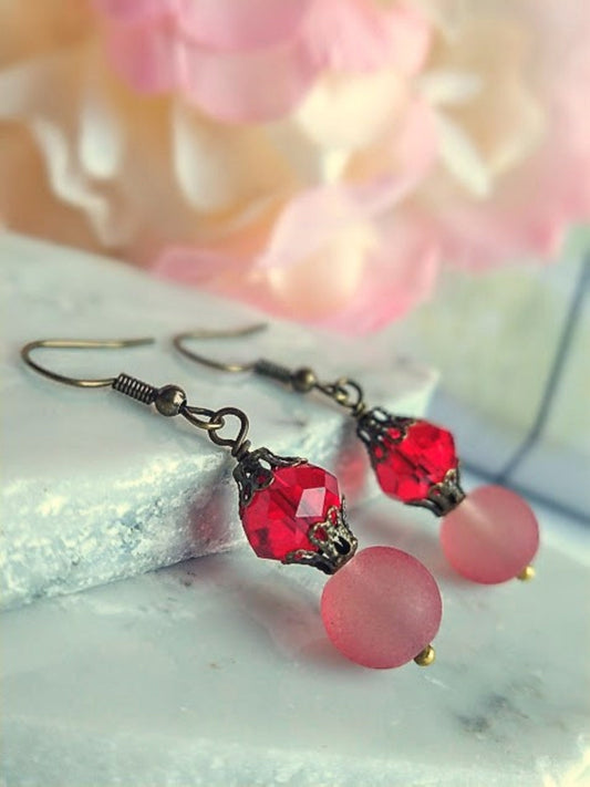 Red Gemstone Dangle Earrings Set | Minimalist Jewelry Gift For Her