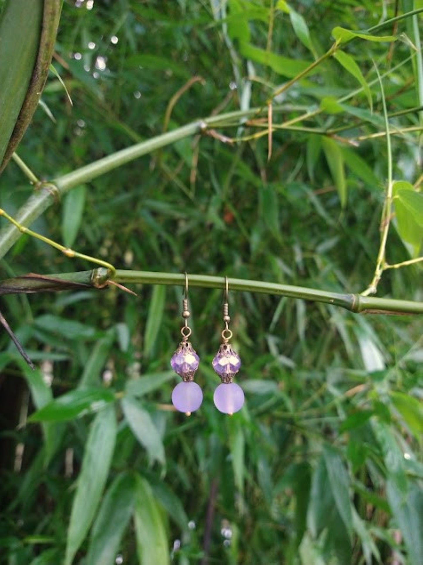 Light Purple Beaded Dangle Earrings: Vintage Style Filigree Jewelry