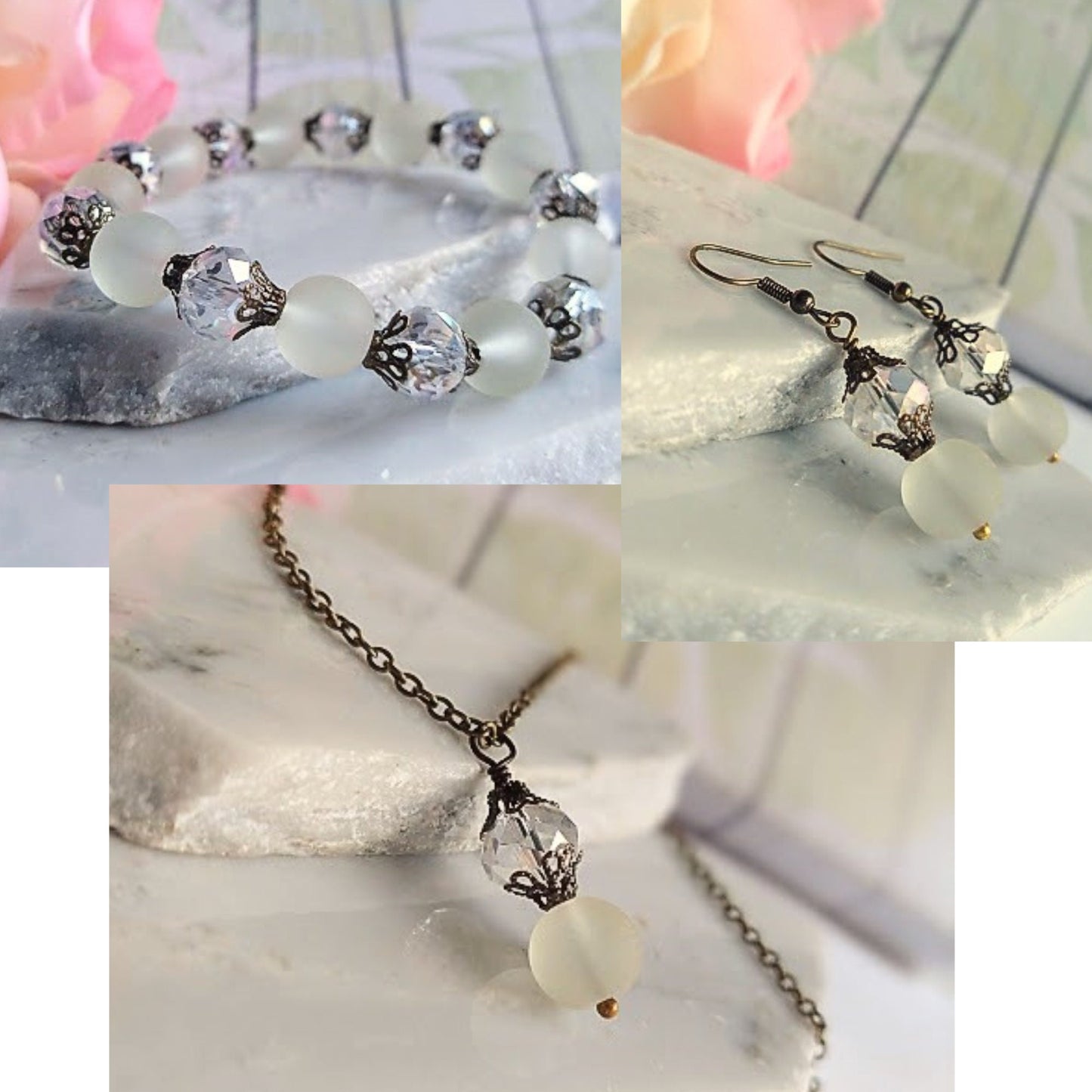 White Sea Glass Pendant Necklace: Dainty Brass Chain