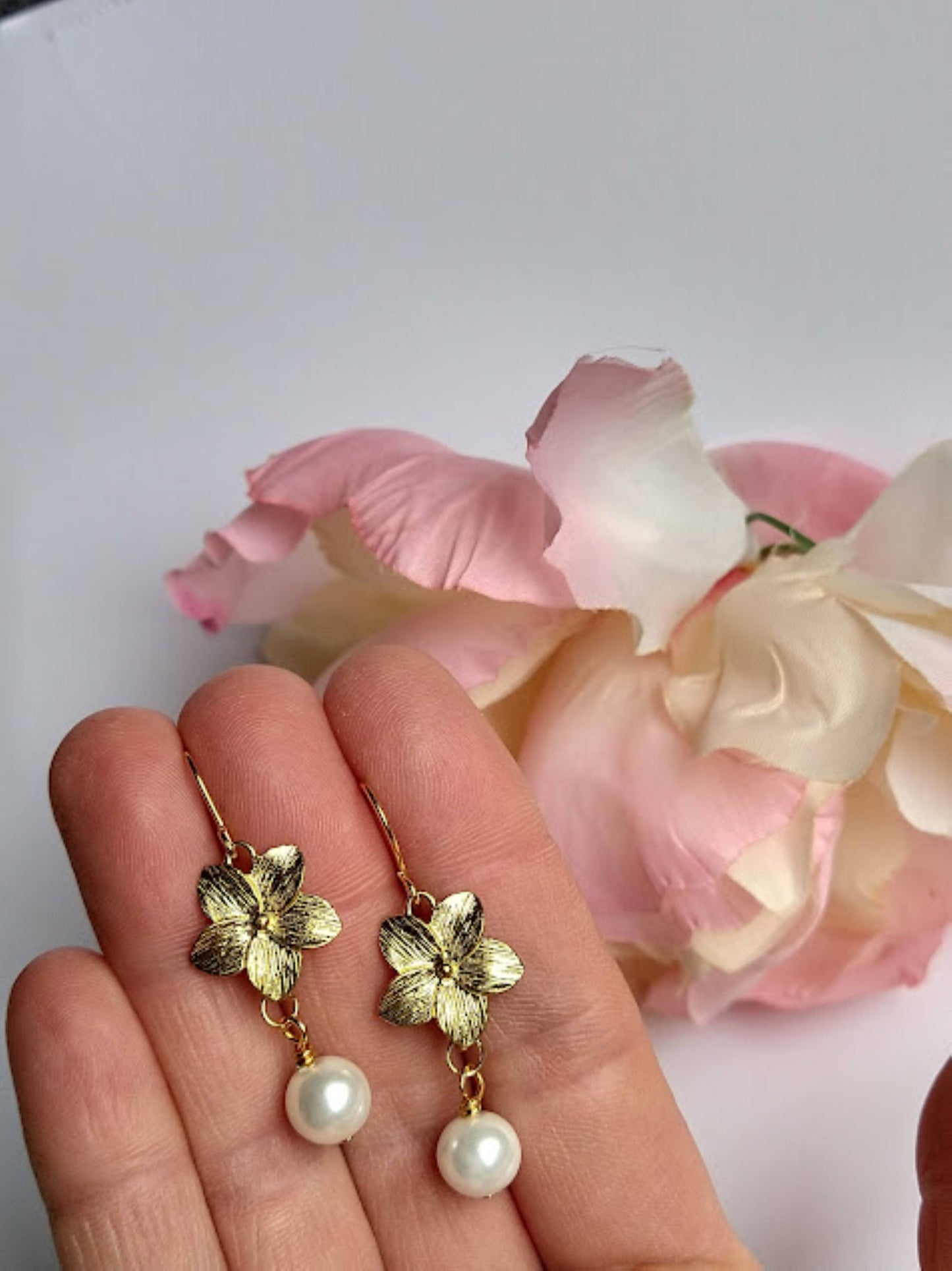 Flower Earrings 24kt Gold Floral Drops Dainty Earrings Minimalist Jewelry Bad Apple Designs Gift For Her Handmade Dangle Earrings