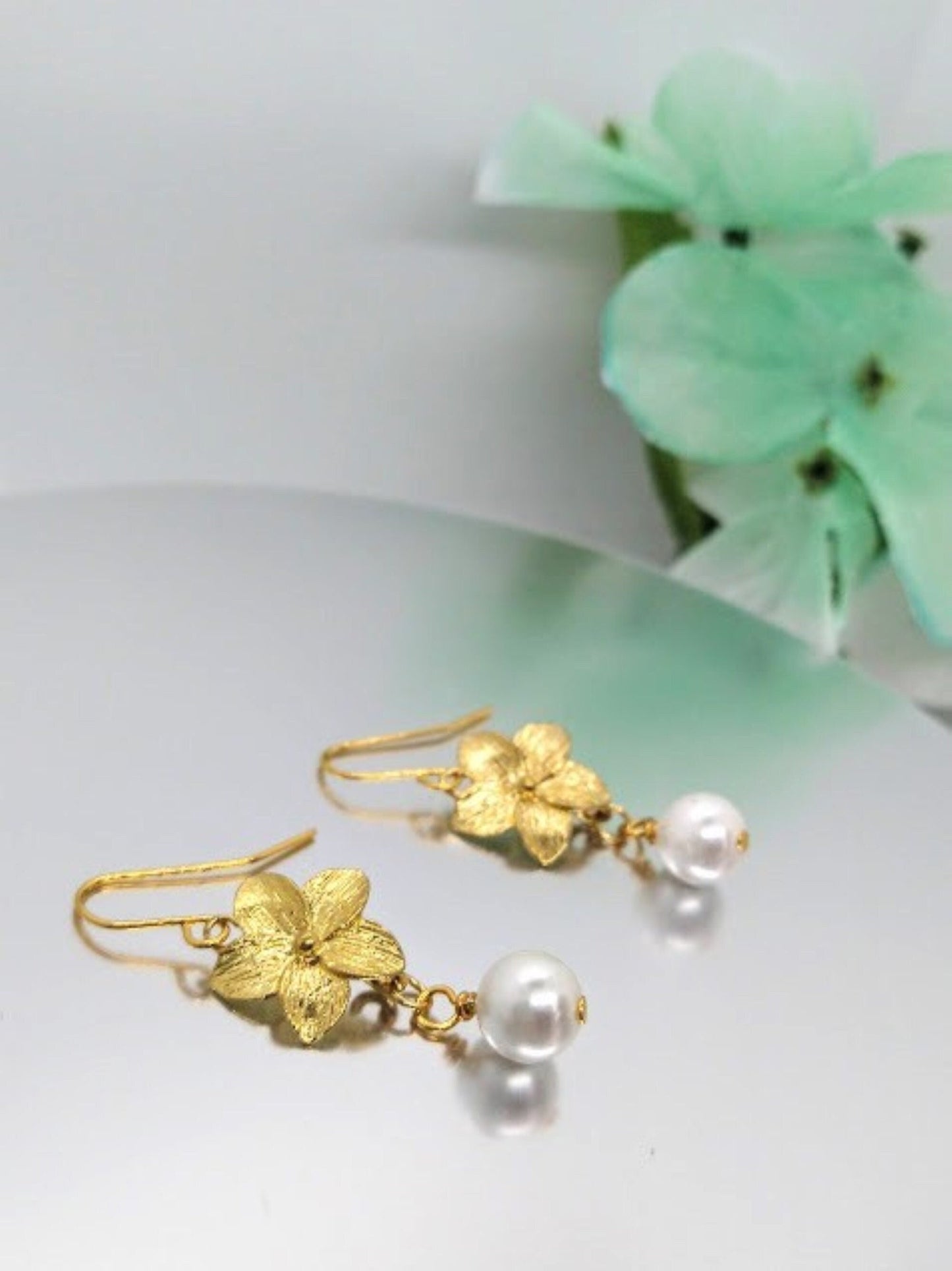 Flower Earrings 24kt Gold Floral Drops Dainty Earrings Minimalist Jewelry Bad Apple Designs Gift For Her Handmade Dangle Earrings