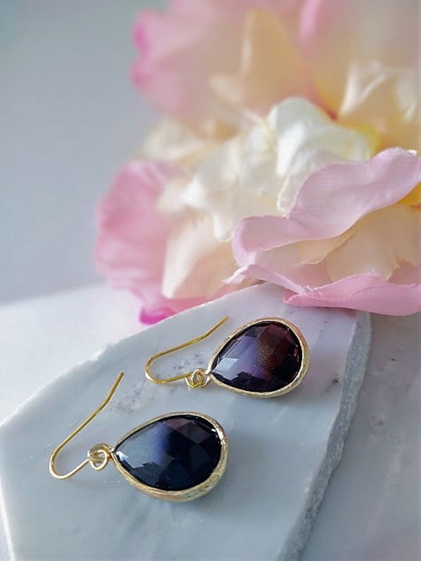 24kt Teardrop Gold Dangle Earrings Minimalist Style Bridal Drop Earrings Multi Color Gift For Her Dainty Jewelry Christmas Gift
