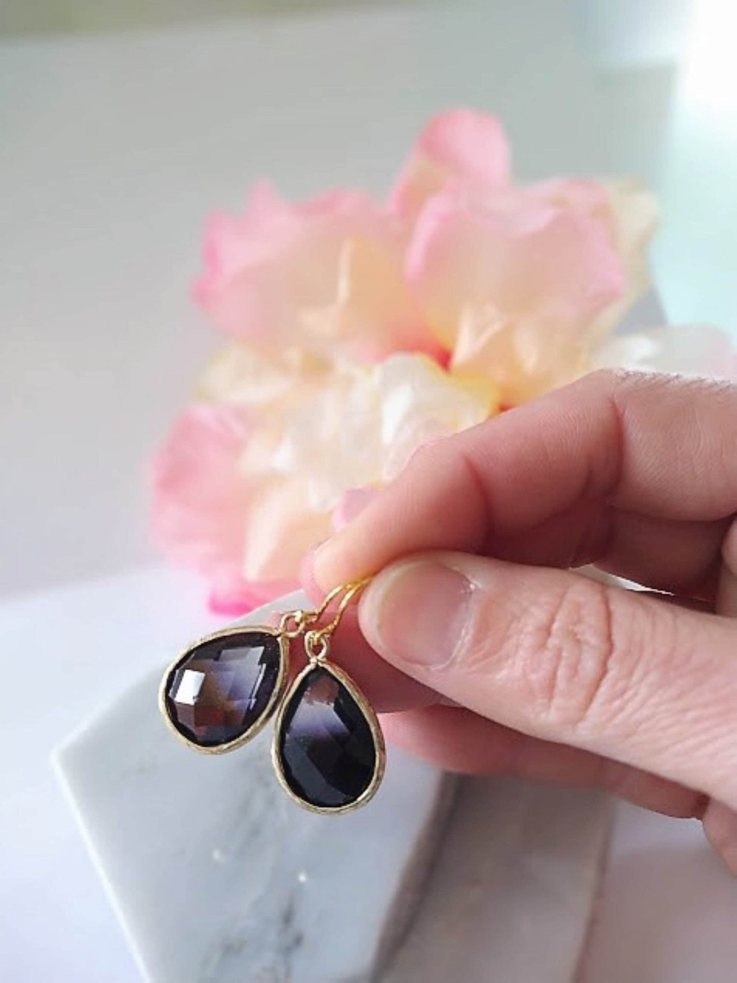 24kt Teardrop Gold Dangle Earrings Minimalist Style Bridal Drop Earrings Multi Color Gift For Her Dainty Jewelry Christmas Gift