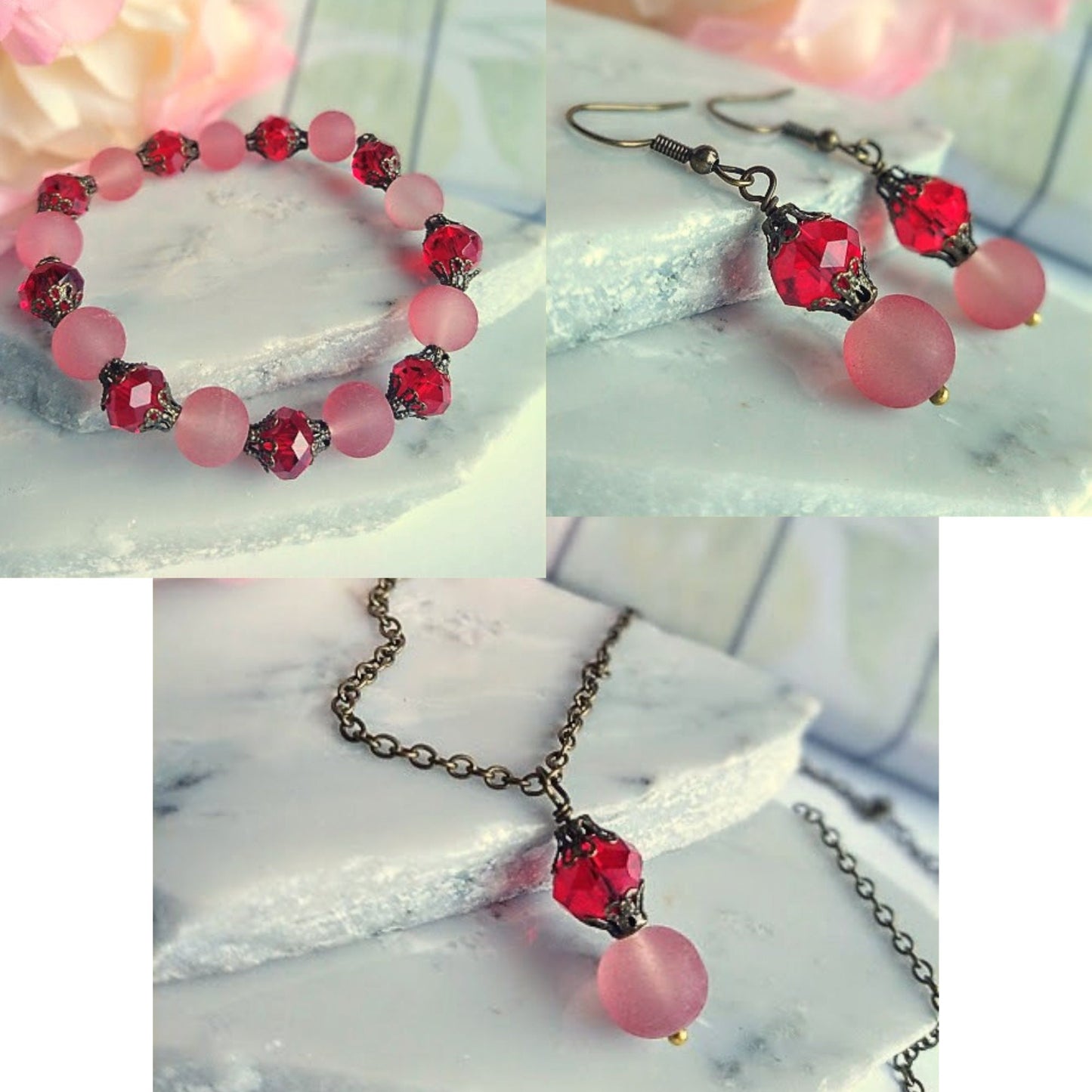 Red Gemstone Dangle Earrings Set | Minimalist Jewelry Gift For Her
