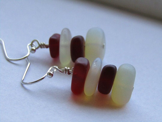 Red Opal Sea Glass Earrings: Sterling Silver Dangle Beach Jewelry