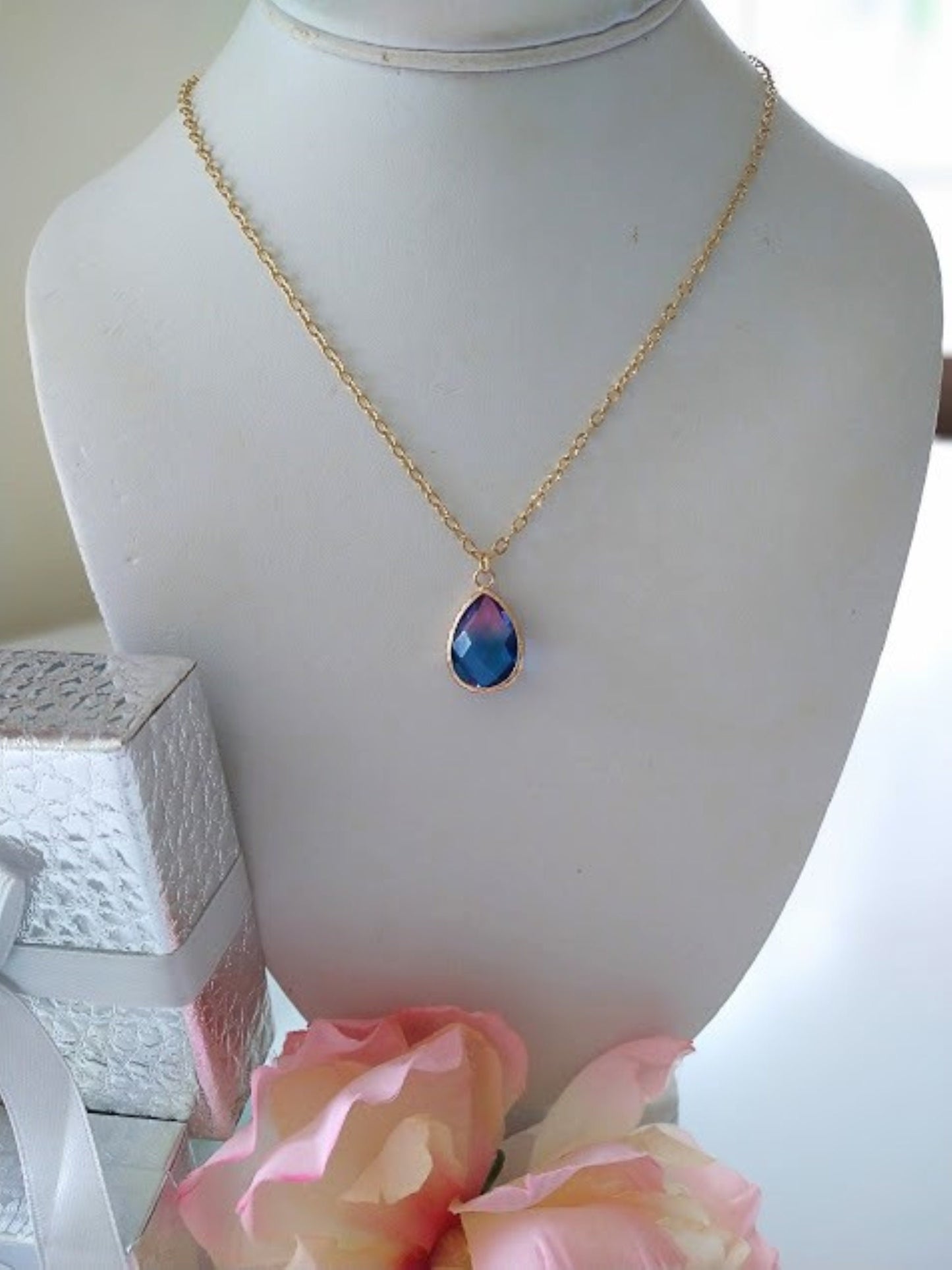 Gold Teardrop Pendant Necklace: Bridal Layering Jewelry
