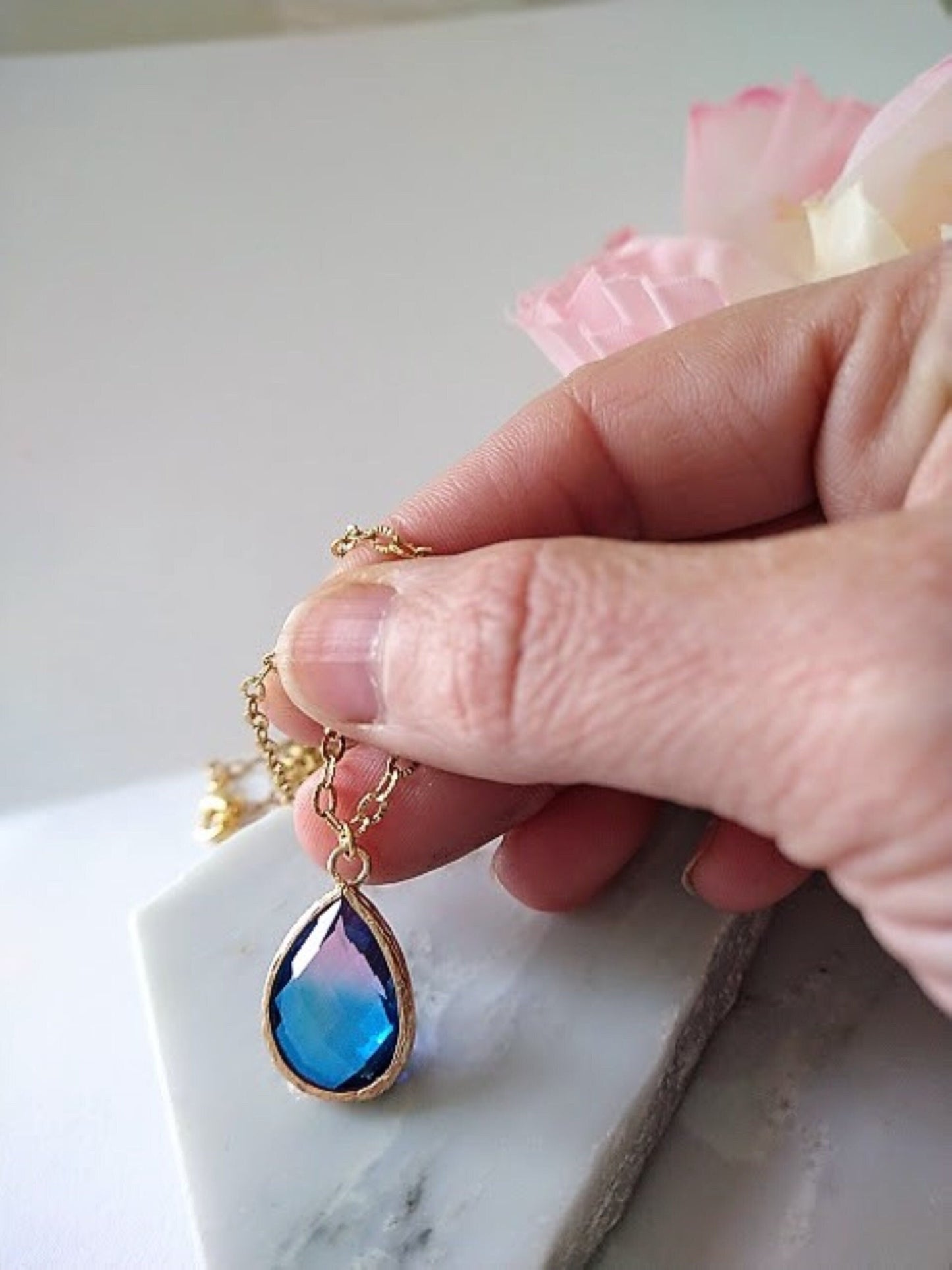 Gold Teardrop Pendant Necklace: Bridal Layering Jewelry