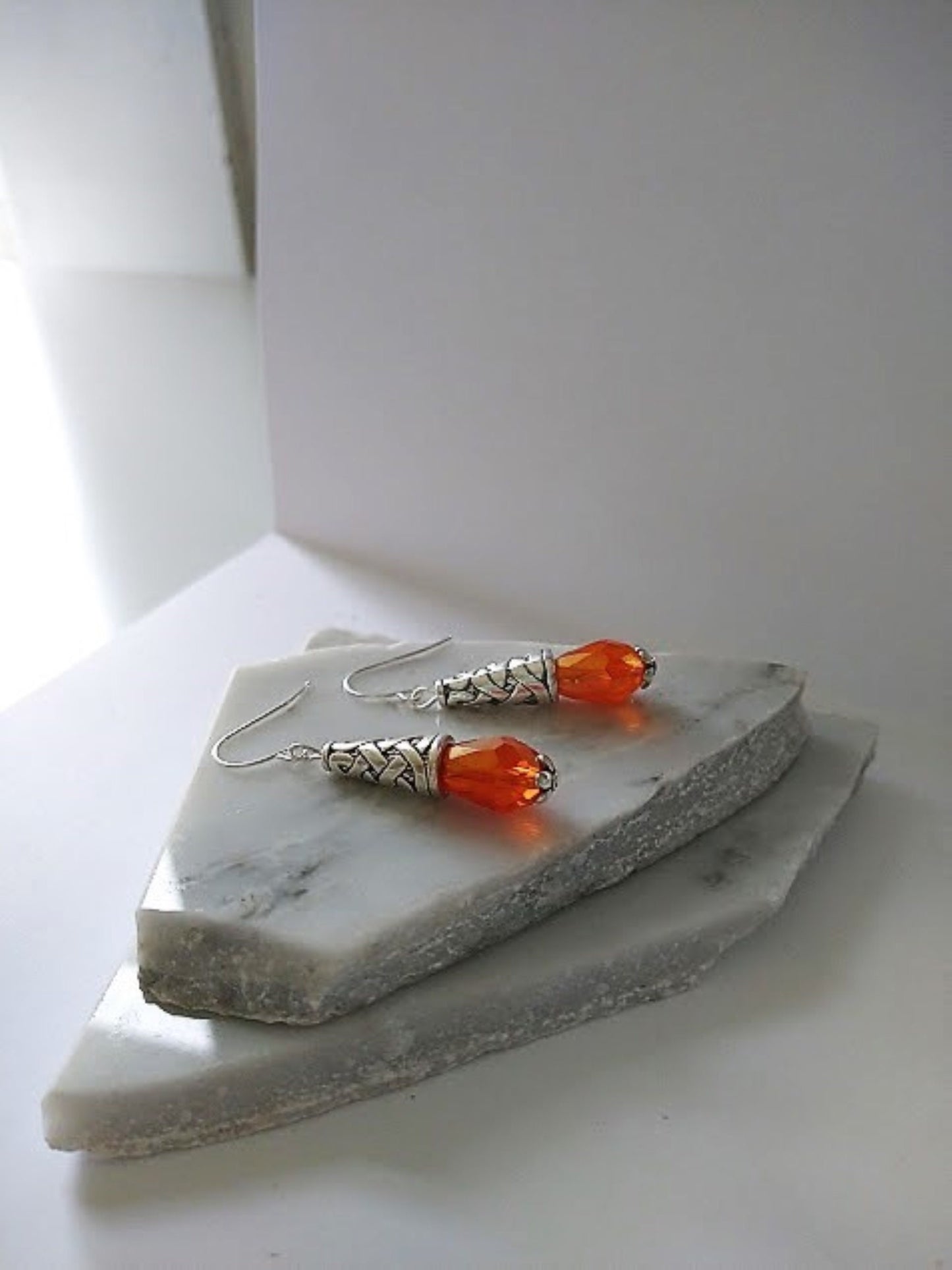 Autumn Teardrop Sea Glass Dangle Earrings • Boho Chic
