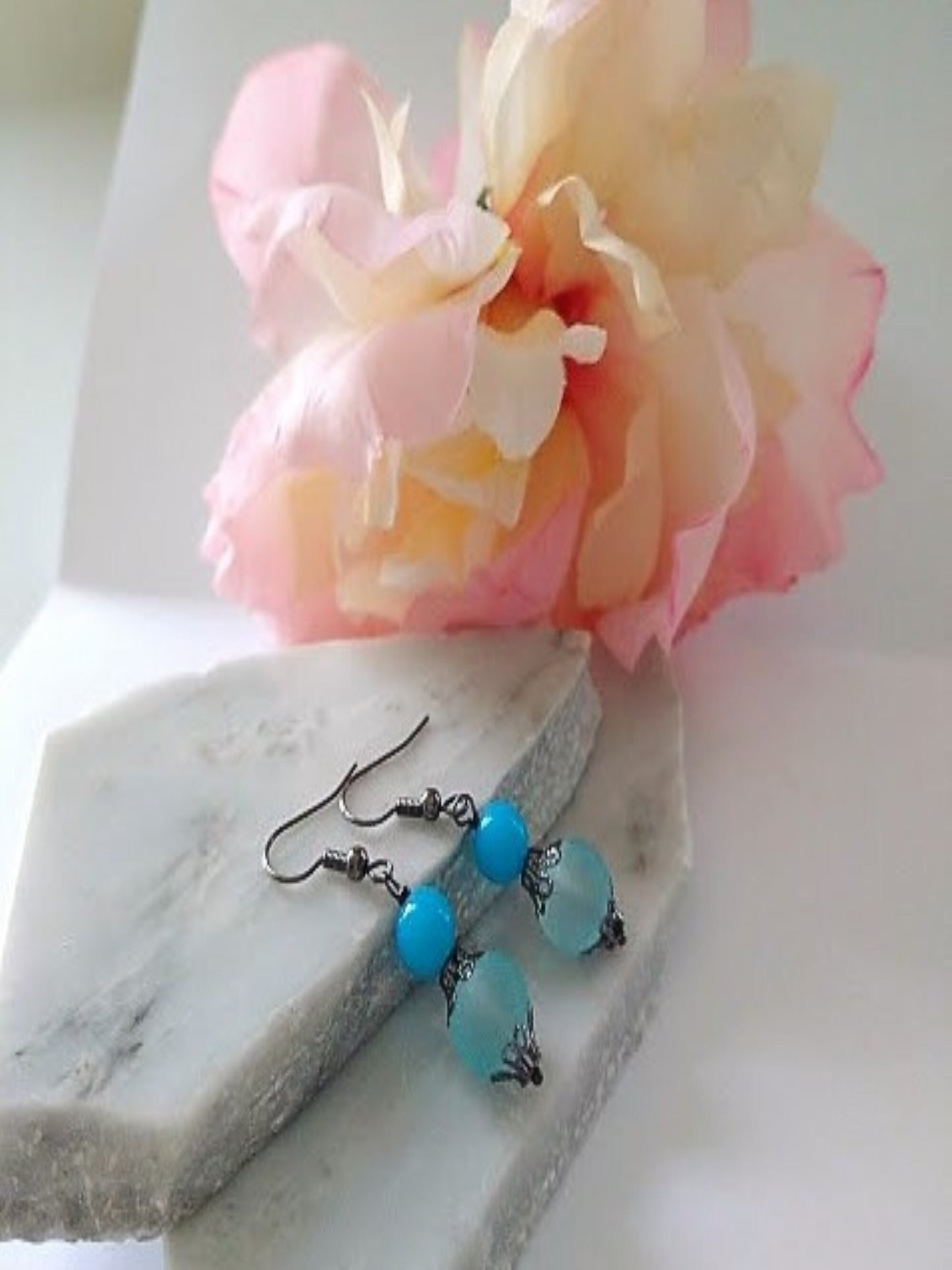 Blue Glass Dangle Earrings: Gunmetal Gray Bridal Jewelry