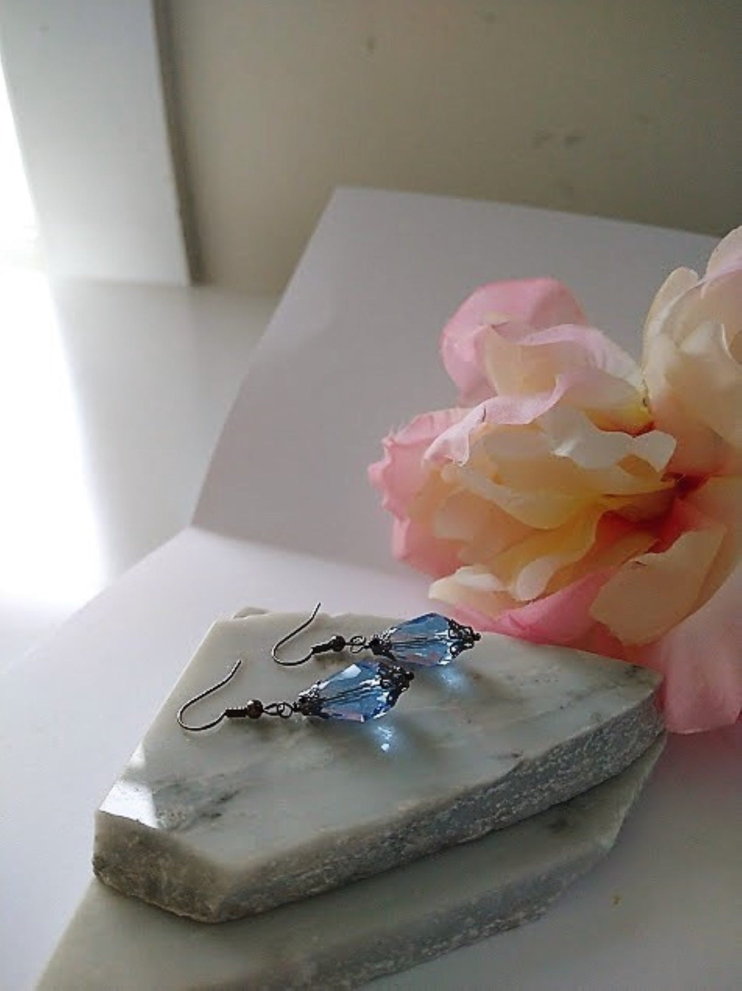 Blue Teardrop Dangle Earrings: Gunmetal Gray, Hypoallergenic