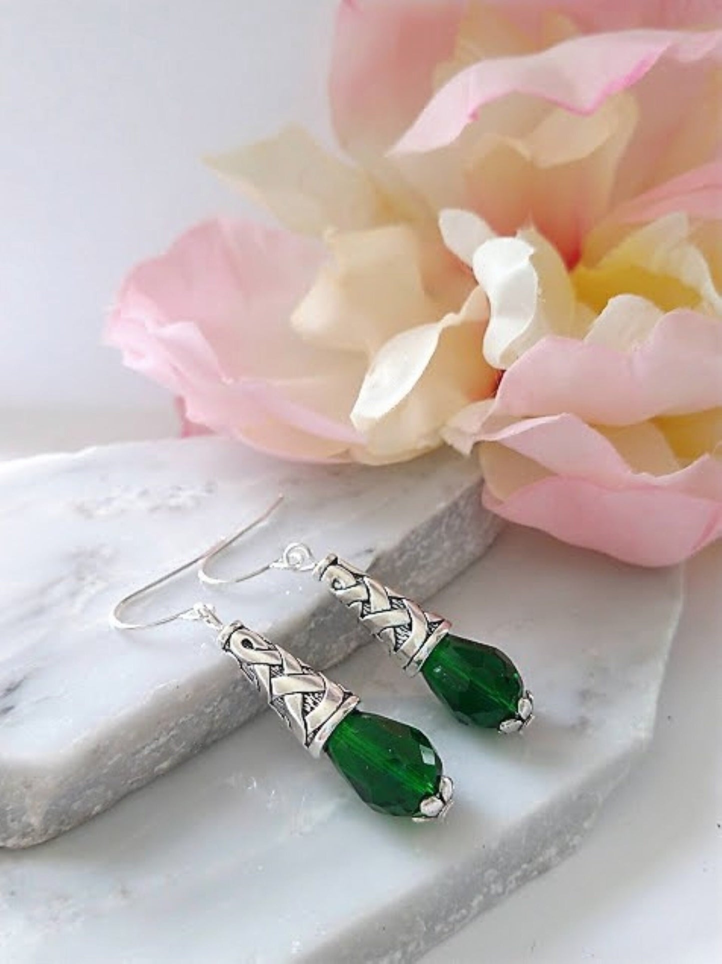 Emerald Teardrop Earrings Green Dangle Earrings, Drop Earrings, Gift For Her, Birthstone Earrings Gemstone Jewelry Boho Earrings