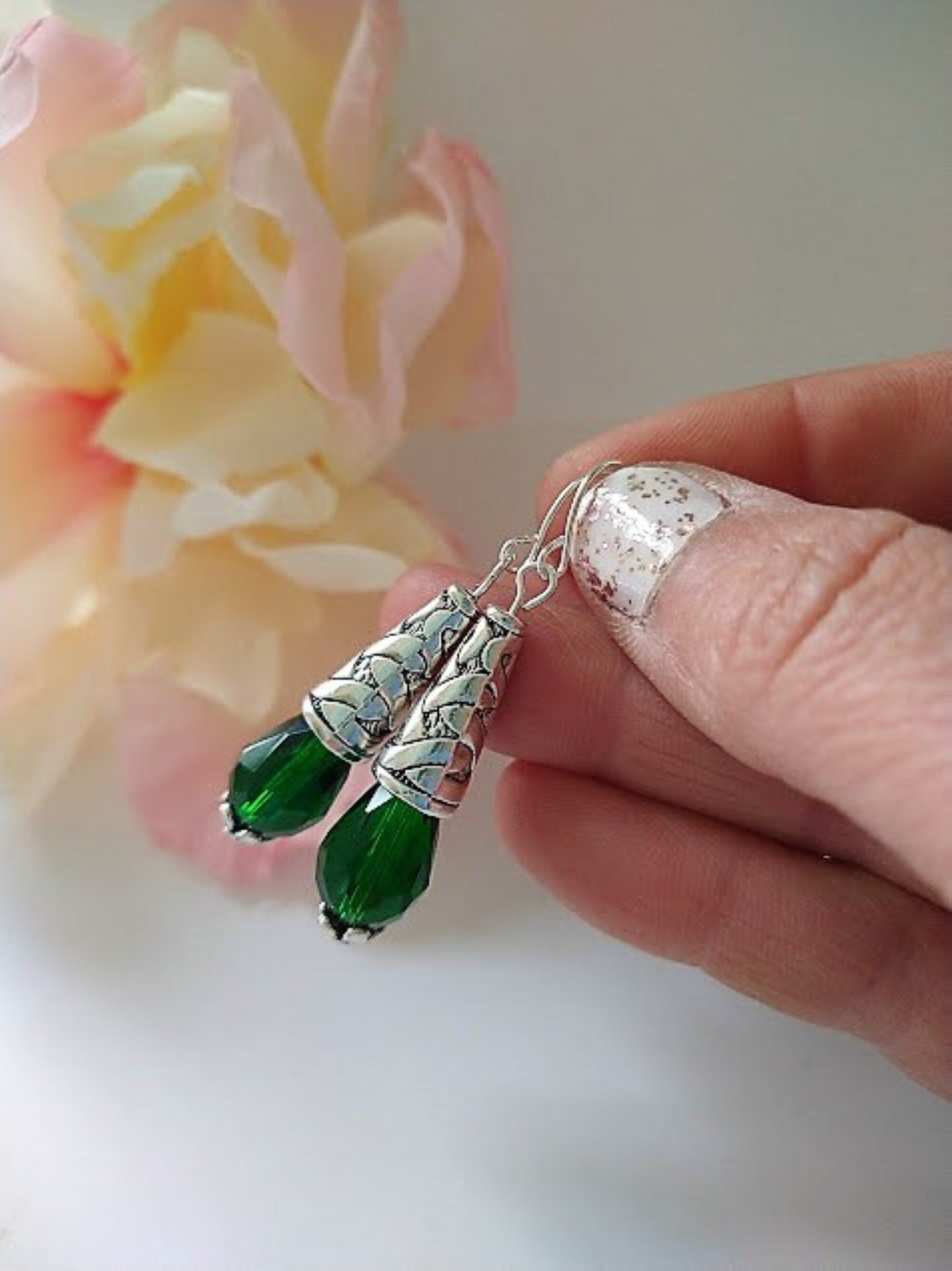 Emerald Teardrop Earrings Green Dangle Earrings, Drop Earrings, Gift For Her, Birthstone Earrings Gemstone Jewelry Boho Earrings