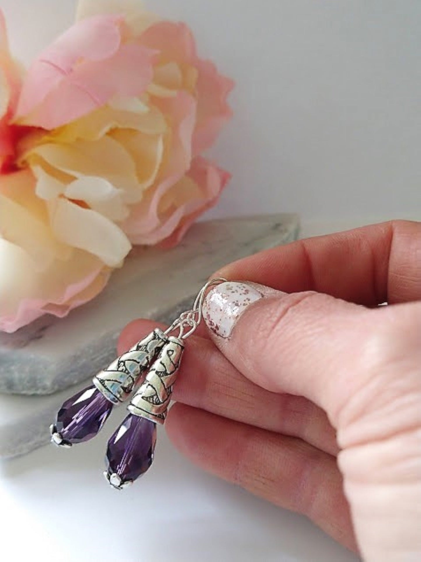 Purple Earrings Drop Earrings Gift For Her Amethyst Gemstone Earrings Sterling Silver Dangles Christmas Gift