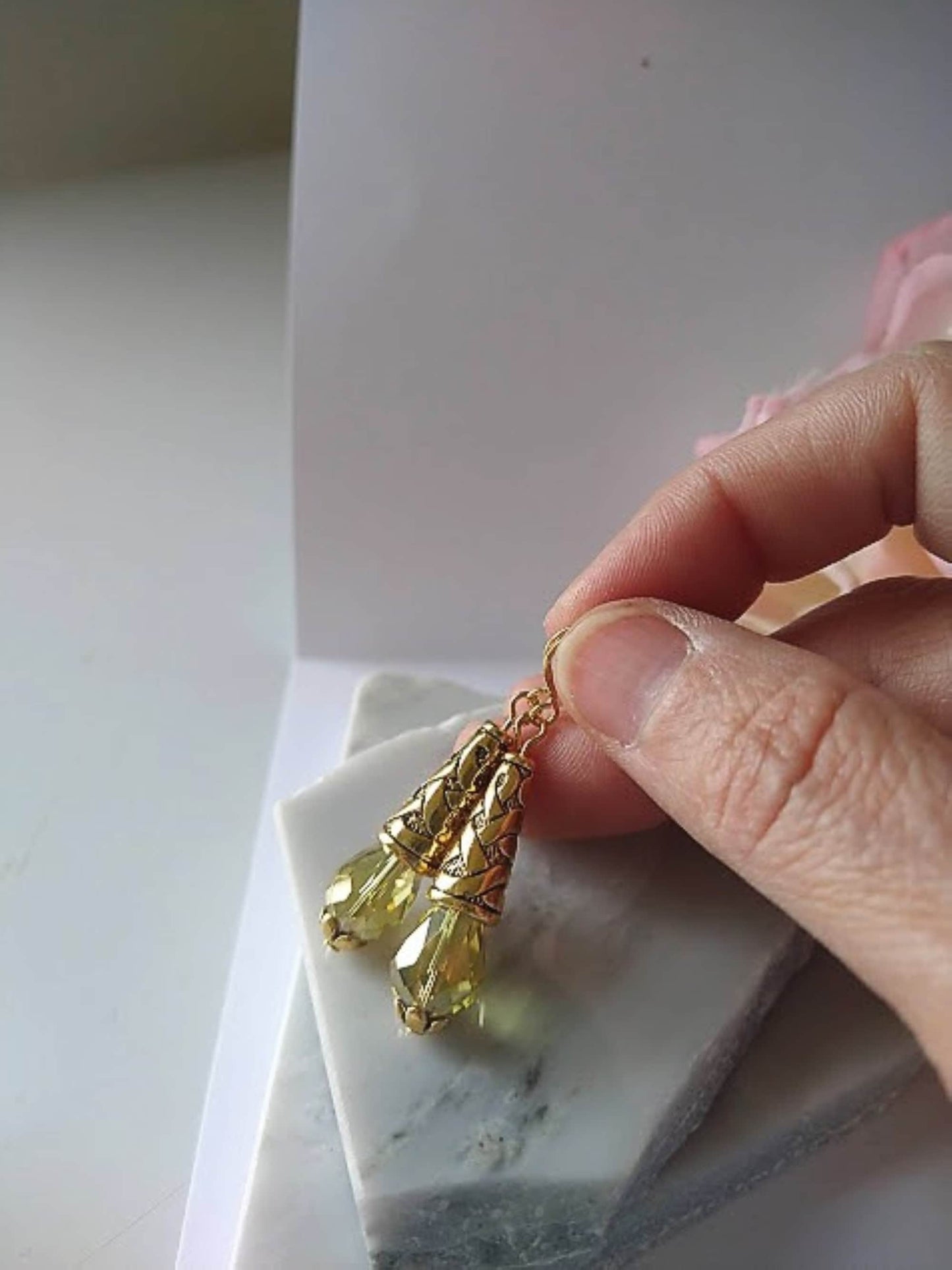 24kt Gold Teardrop Earrings Minimalist Drop Jewelry Handmade Dangle Earrings Gift For Her