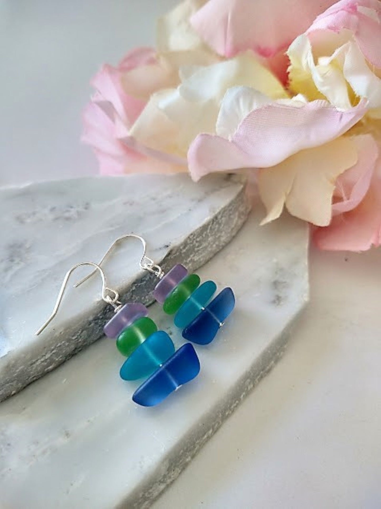 Multicolor Sea Glass Necklace: Silver Beach Jewelry, Ocean Pendant