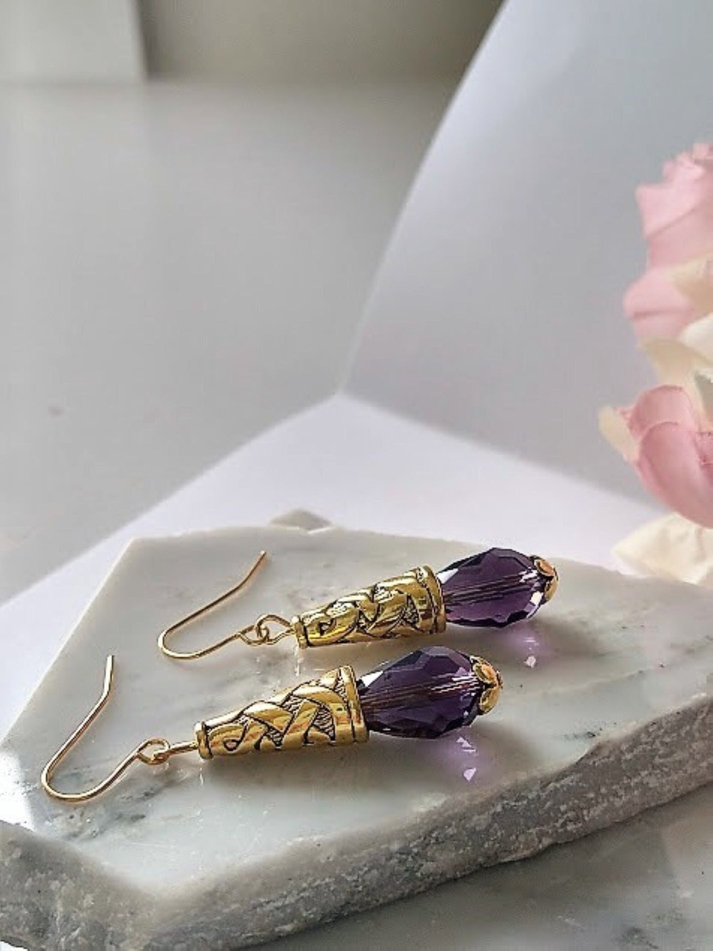 24kt Gold Teardrop Earrings Minimalist Drop Jewelry Handmade Dangle Earrings Gift For Her
