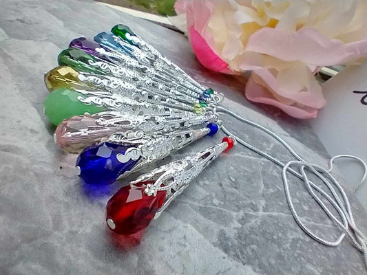 Crystal Teardrop Pendant Necklace: Silver Filigree, Colorful Jewelry