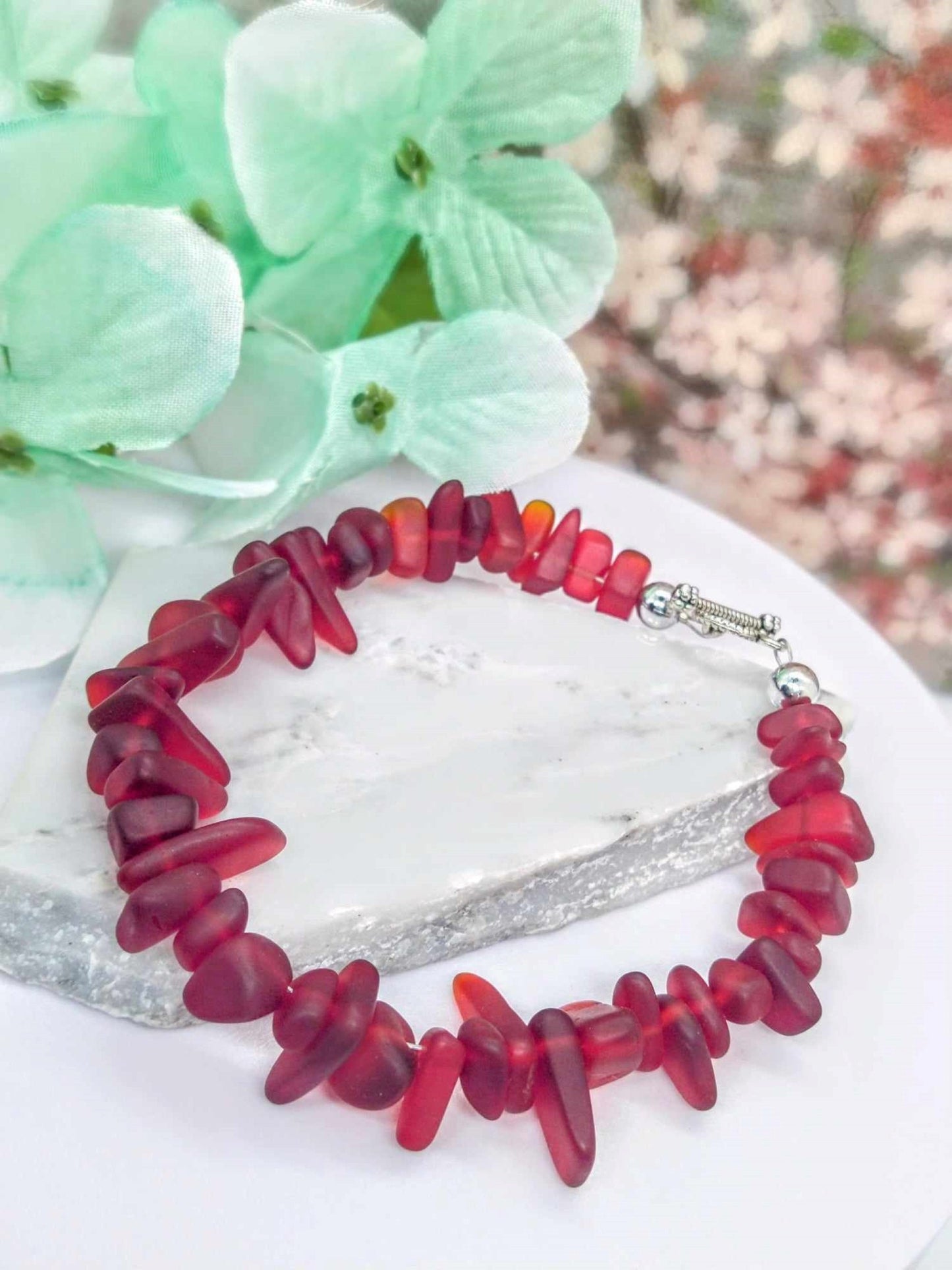 Red Sea Glass Bracelet Beach Fashion Gift For Her Christmas Bracelet Christmas Gift Stocking Stuffer