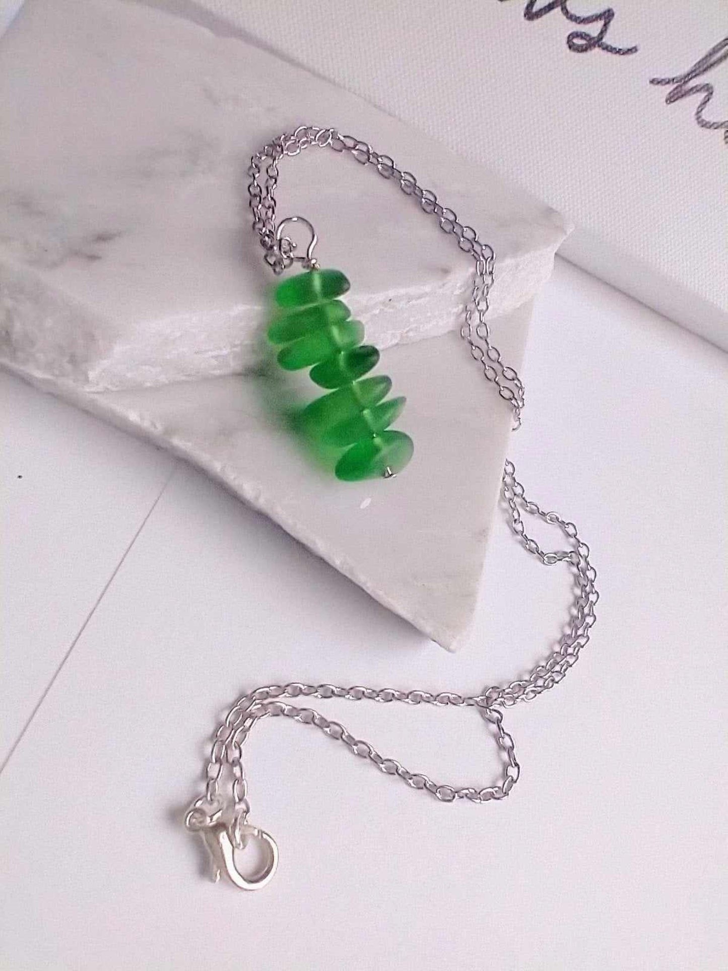 Stacked Sea Glass Pendant Necklace: Stainless Steel Chain