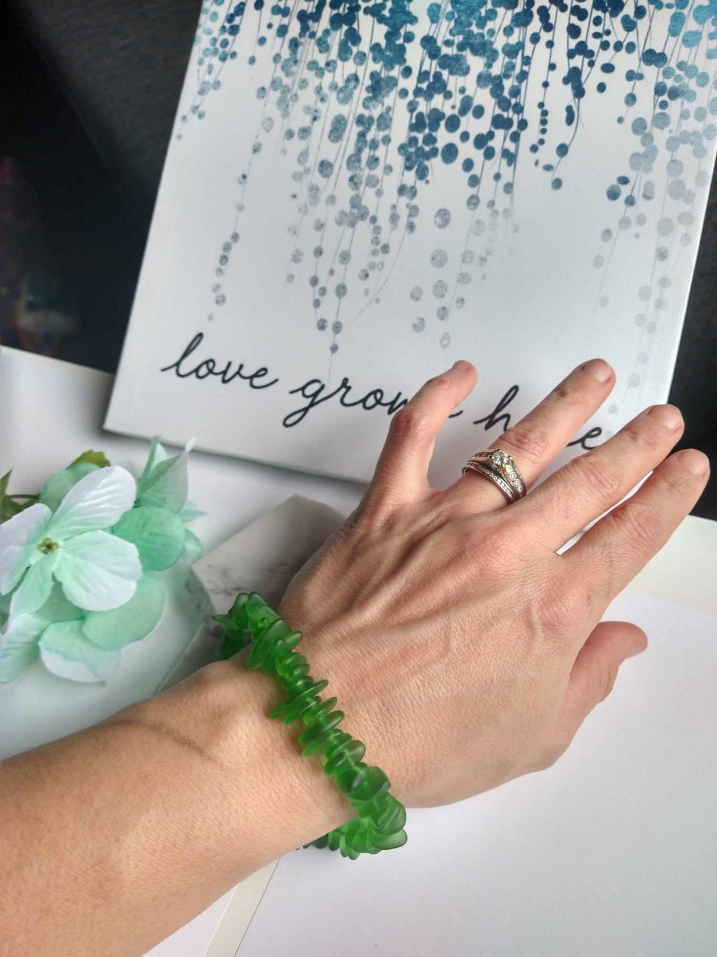 Green Sea Glass Bracelet: Sterling Silver Toggle Clasp, Beach Wedding Jewelry
