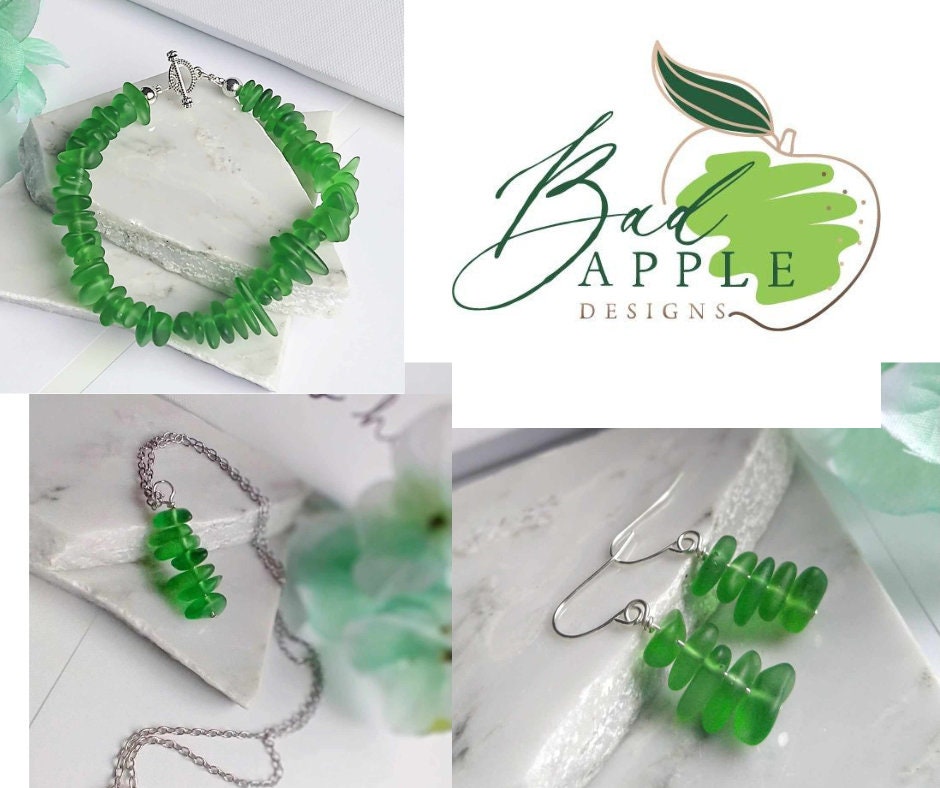 Green Sea Glass Earrings: Sterling Silver Dangles, Beach Jewelry