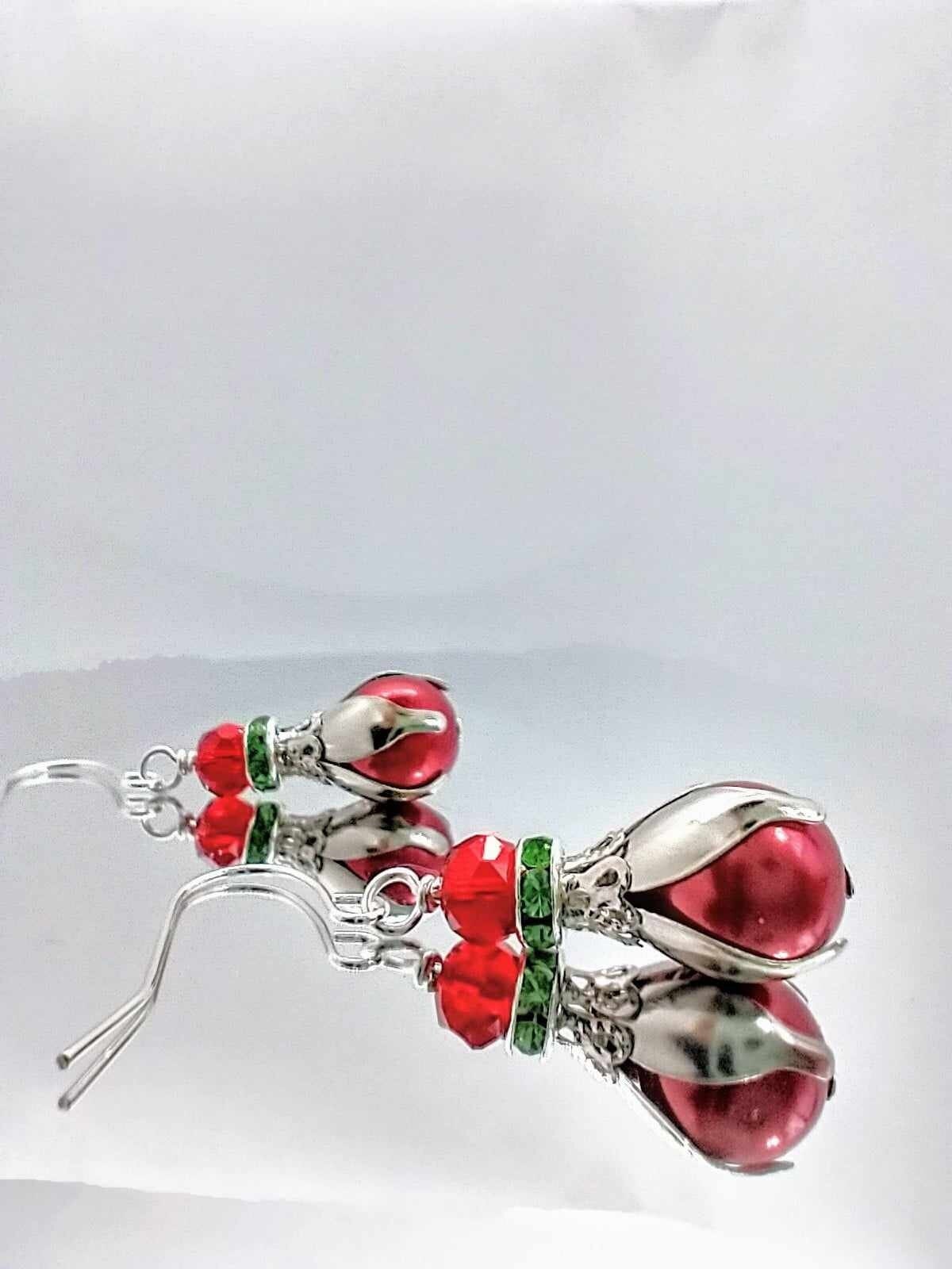 Holiday Christmas Earrings Pearl Drop Earrings Gift For Her Pearl Jewelry Christmas Gift Stocking Stuffer Christmas Gift