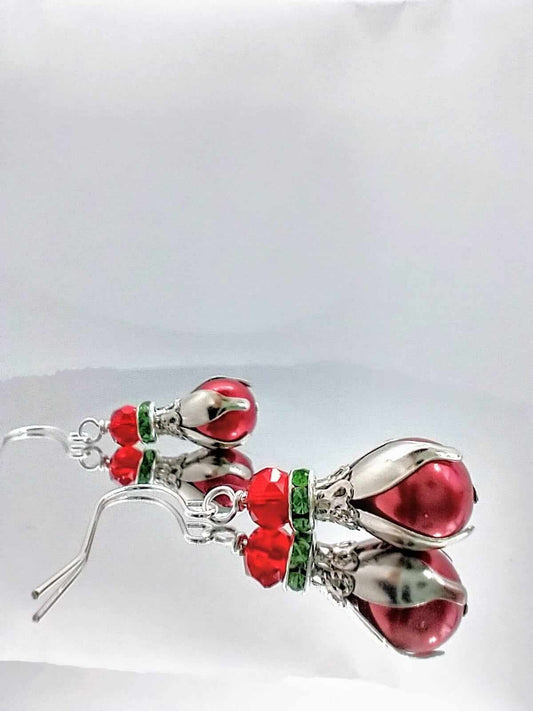 Holiday Christmas Earrings Pearl Drop Earrings Gift For Her Pearl Jewelry Christmas Gift Stocking Stuffer Christmas Gift