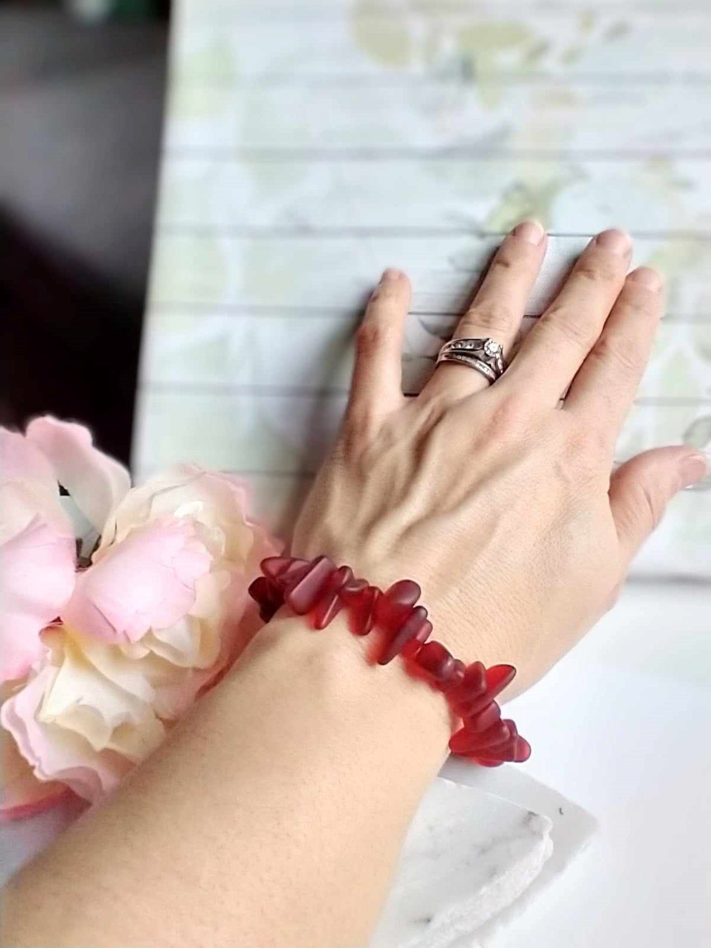 Red Sea Glass Bracelet Beach Fashion Gift For Her Christmas Bracelet Christmas Gift Stocking Stuffer