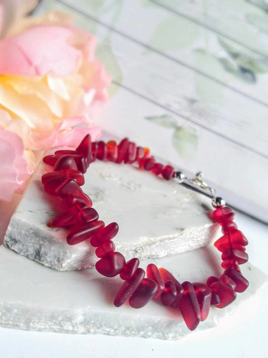 Red Sea Glass Bracelet Beach Fashion Gift For Her Christmas Bracelet Christmas Gift Stocking Stuffer