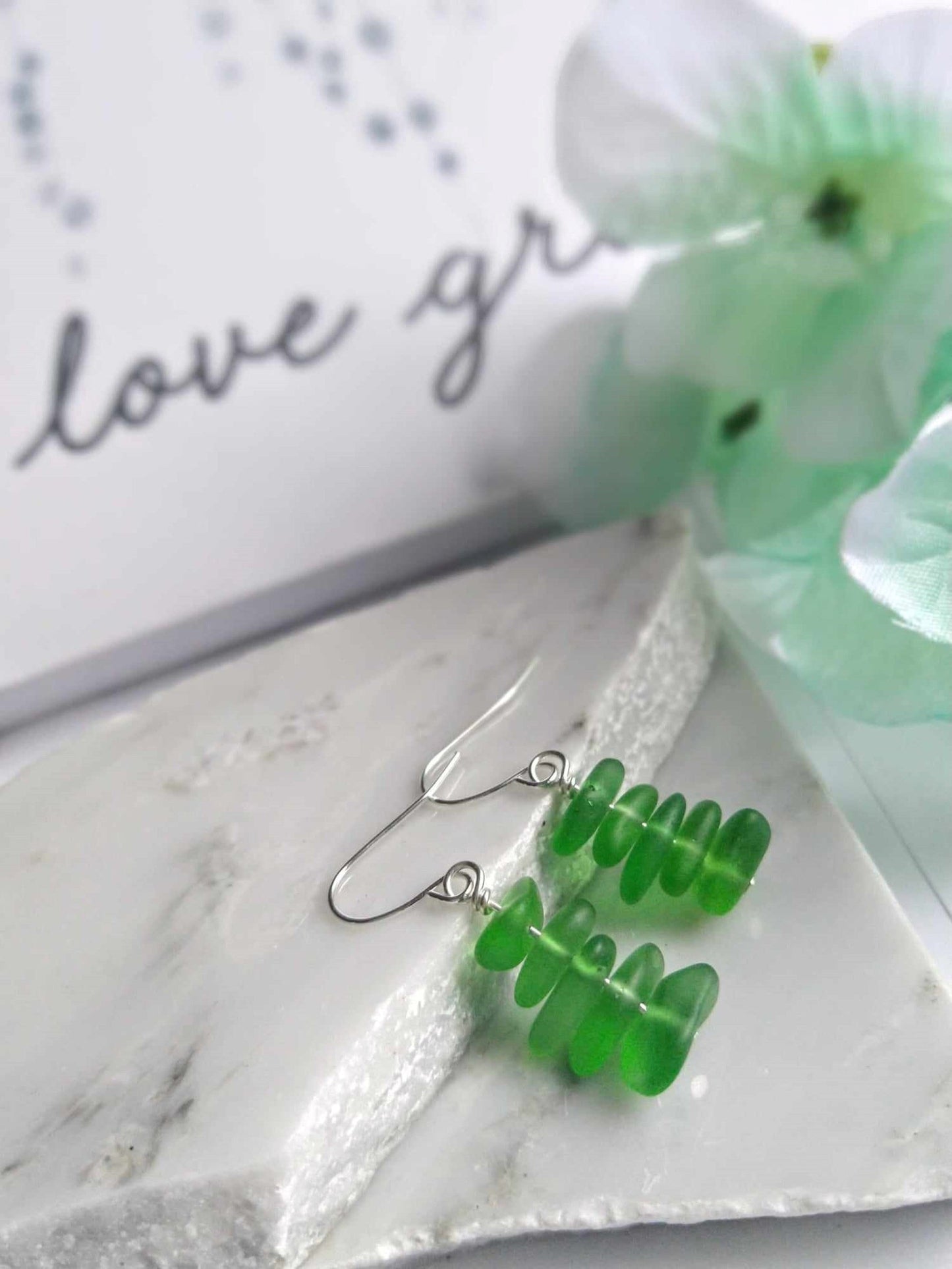 Green Sea Glass Earrings: Sterling Silver Dangles, Beach Jewelry