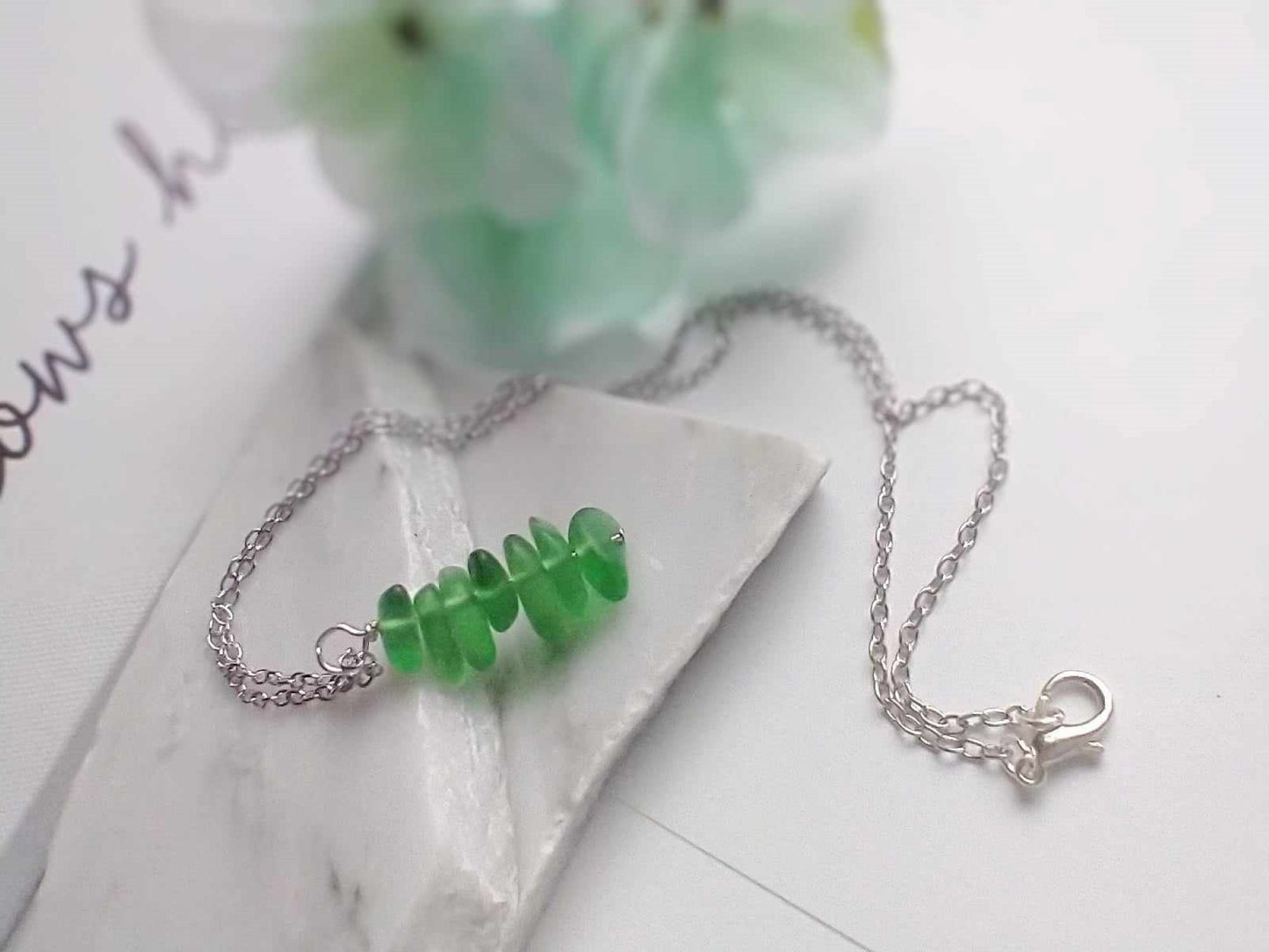 Stacked Sea Glass Pendant Necklace: Stainless Steel Chain