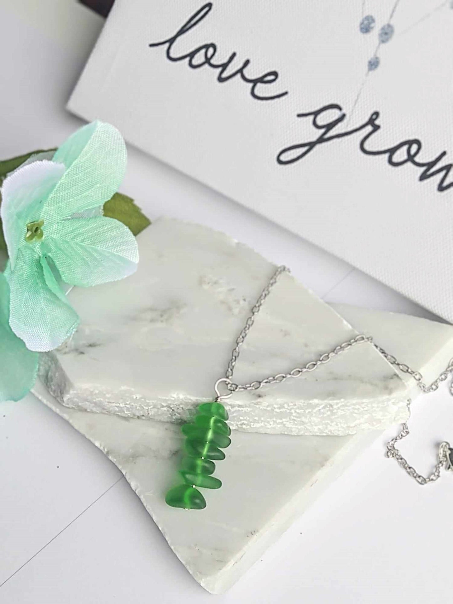 Stacked Sea Glass Pendant Necklace: Stainless Steel Chain