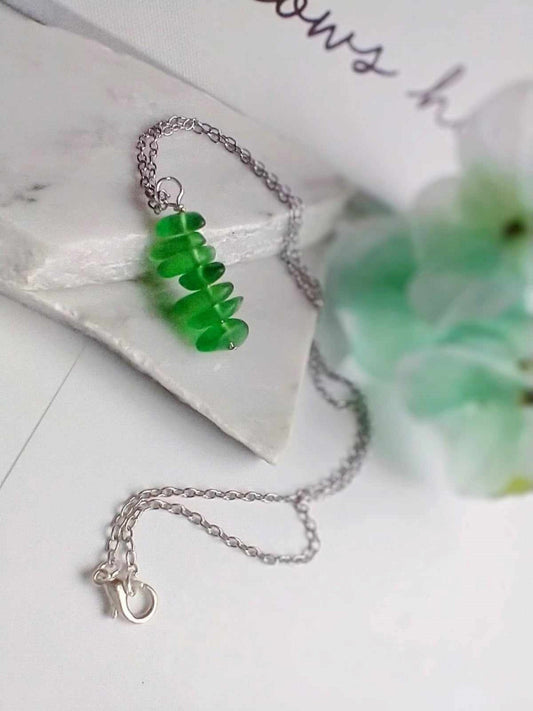 Stacked Sea Glass Pendant Necklace: Stainless Steel Chain