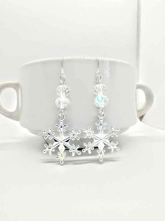 Snowflake Dangle Earrings Christmas Jewelry Holiday Stocking Stuffer Christmas Earrings Handmade Christmas Gift