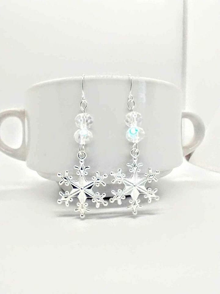 Snowflake Earrings & Necklace Set • Holiday Jewelry Gift • Winter Wedding “Something Blue” • Christmas Party Jewelry for Women