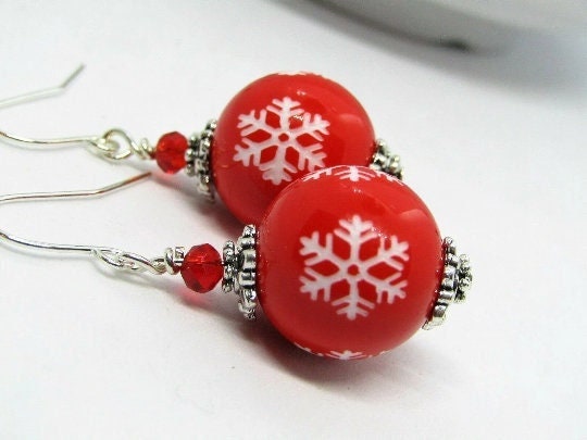 Christmas Snowflake Dangle Earrings Christmas Jewelry Stocking Stuffer Gift For Her Holiday Earrings Snowflake Jewelry Handmade