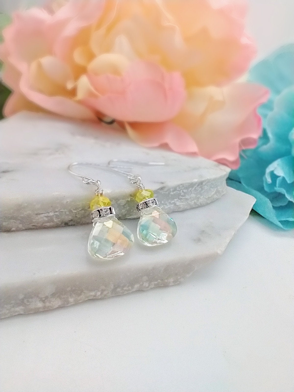 Dainty Dangle Earrings - Handmade Teardrop Earrings Crystal Drop Earrings Bridal Jewelry Gift For Her Sterling Silver Earrings