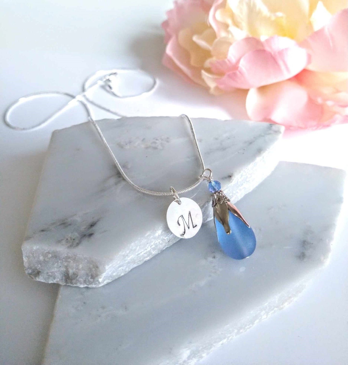 Personalized Sea Glass Necklace: Initial Charm, Beach Jewelry