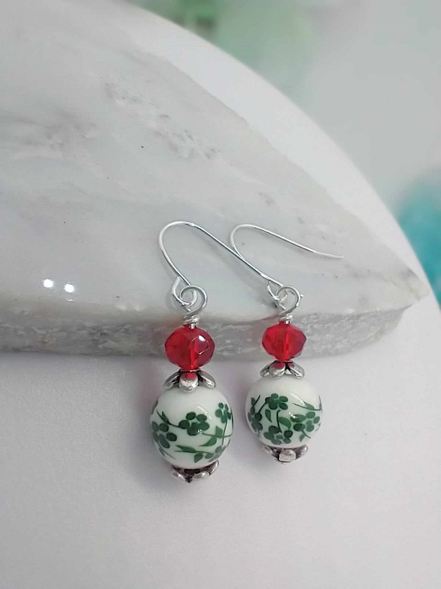 Floral Christmas Earrings Christmas Dangle Earrings Stocking Stuffer Gift For Her Festive Christmas Jewelry Holiday Earrings Sterling Silver