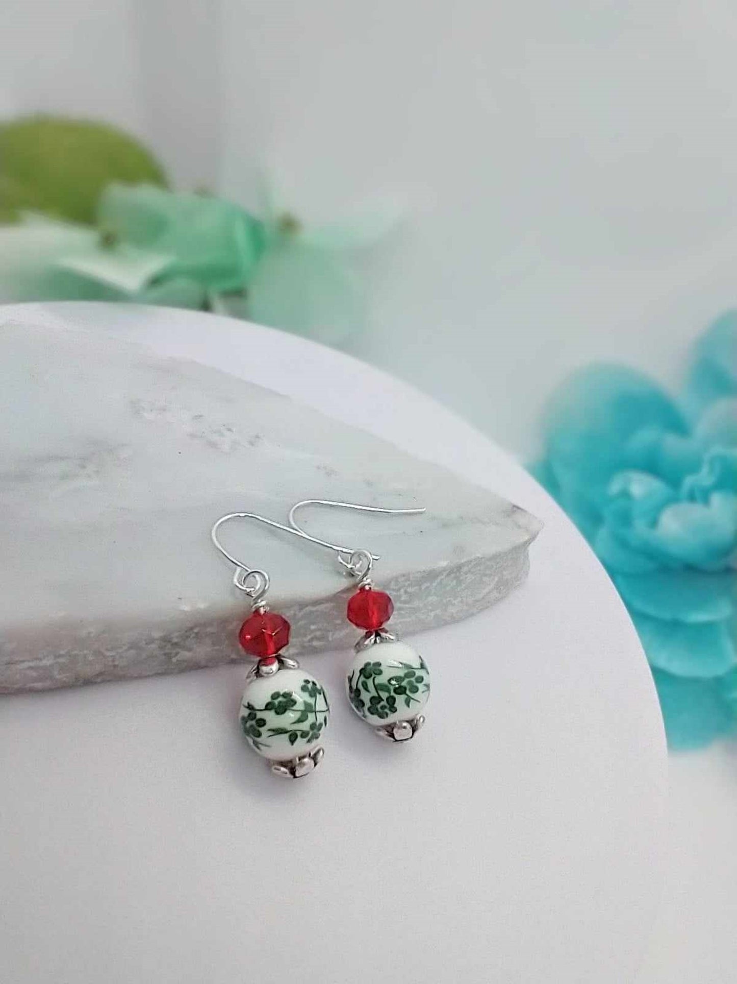 Floral Christmas Earrings Christmas Dangle Earrings Stocking Stuffer Gift For Her Festive Christmas Jewelry Holiday Earrings Sterling Silver