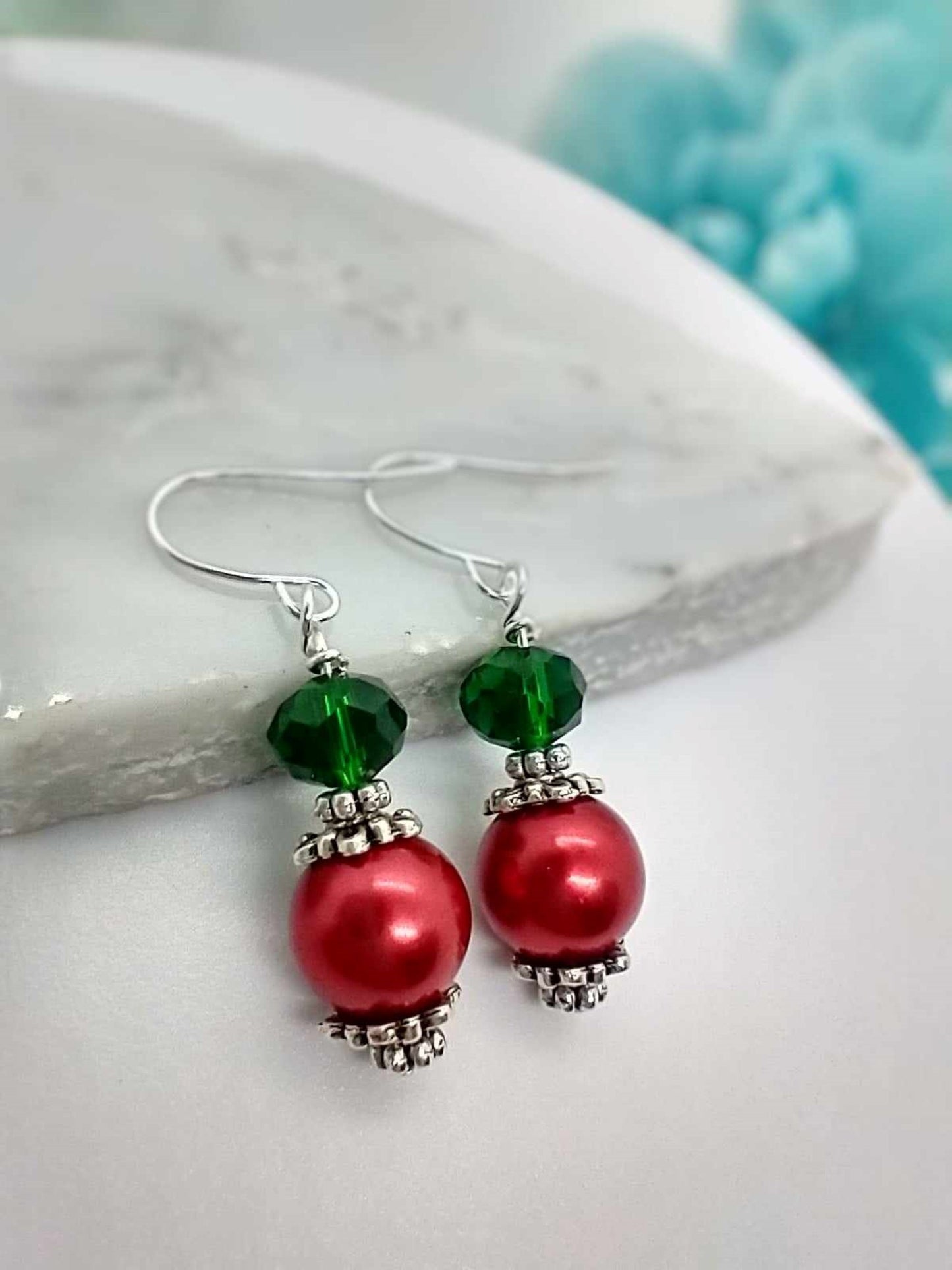 Pearl Christmas Earrings Christmas Dangle Earrings Stocking Stuffer Gift For Her Festive Jewelry Christmas Gift