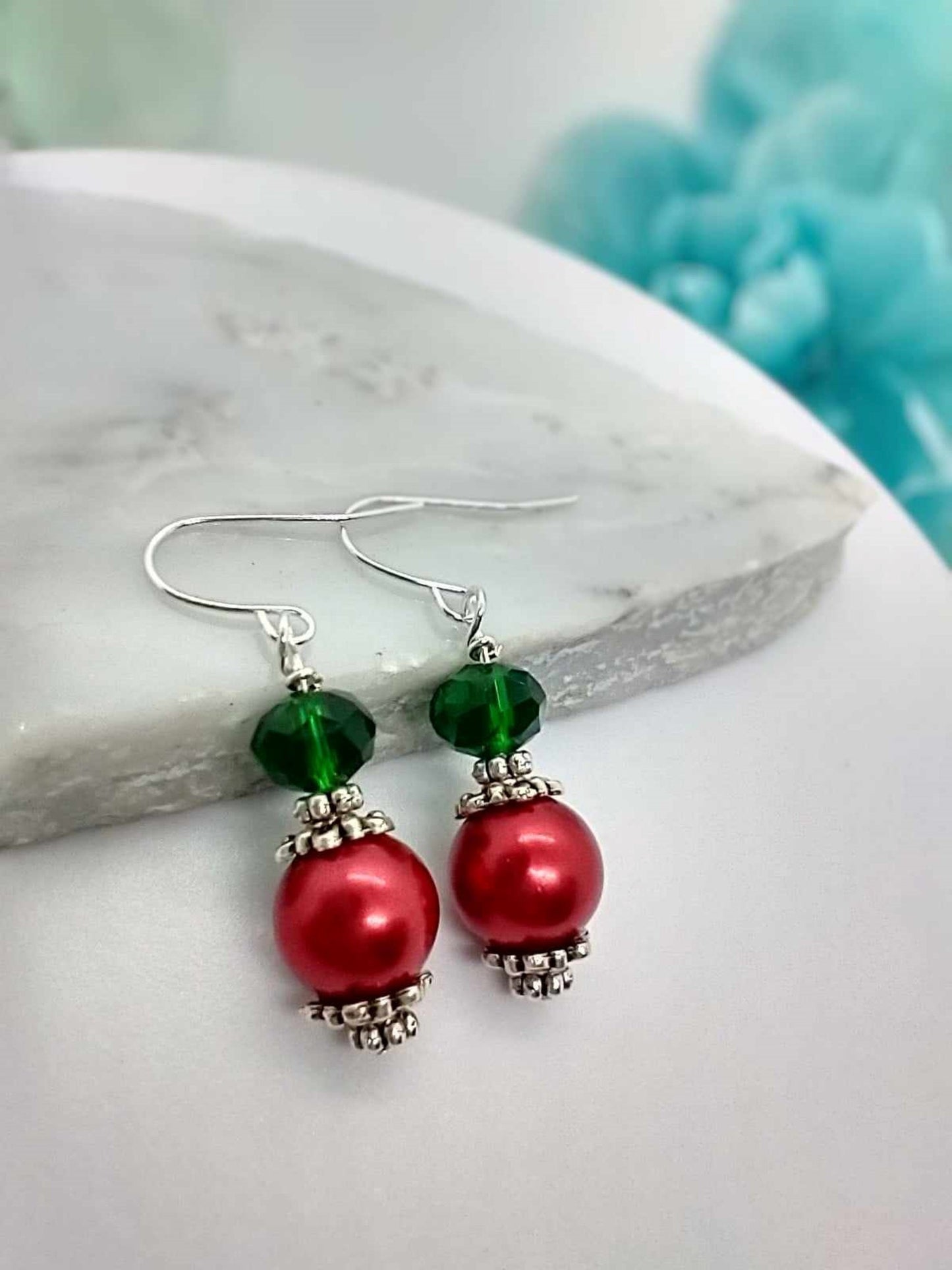 Pearl Christmas Earrings Christmas Dangle Earrings Stocking Stuffer Gift For Her Festive Jewelry Christmas Gift