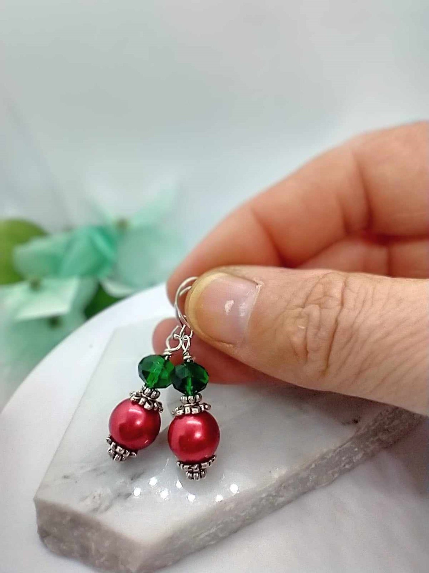 Pearl Christmas Earrings Christmas Dangle Earrings Stocking Stuffer Gift For Her Festive Jewelry Christmas Gift