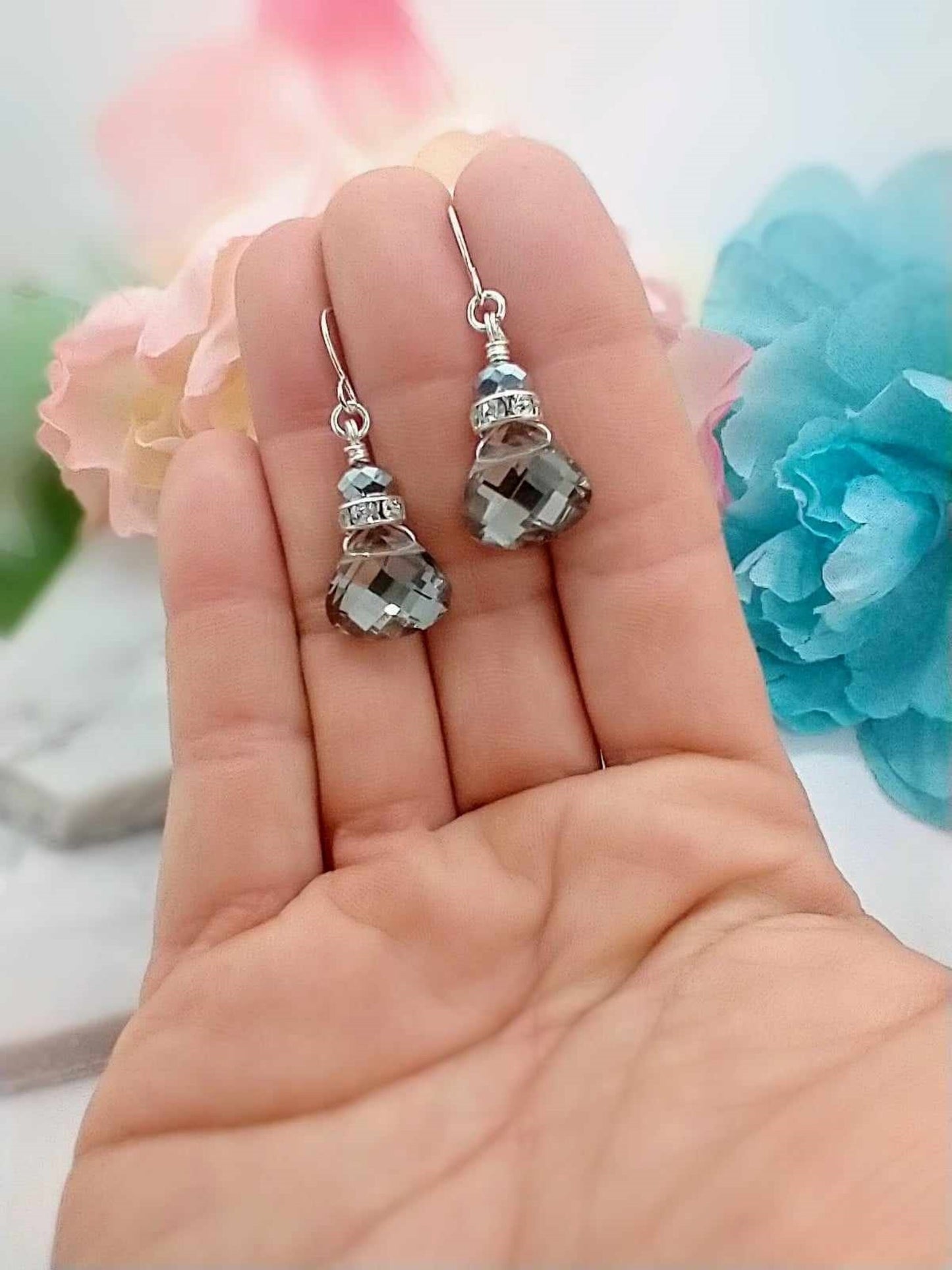 Crystal Teardrop Dangle Earrings - Bridal Jewelry - Sterling Silver - Minimalist Gift for Her