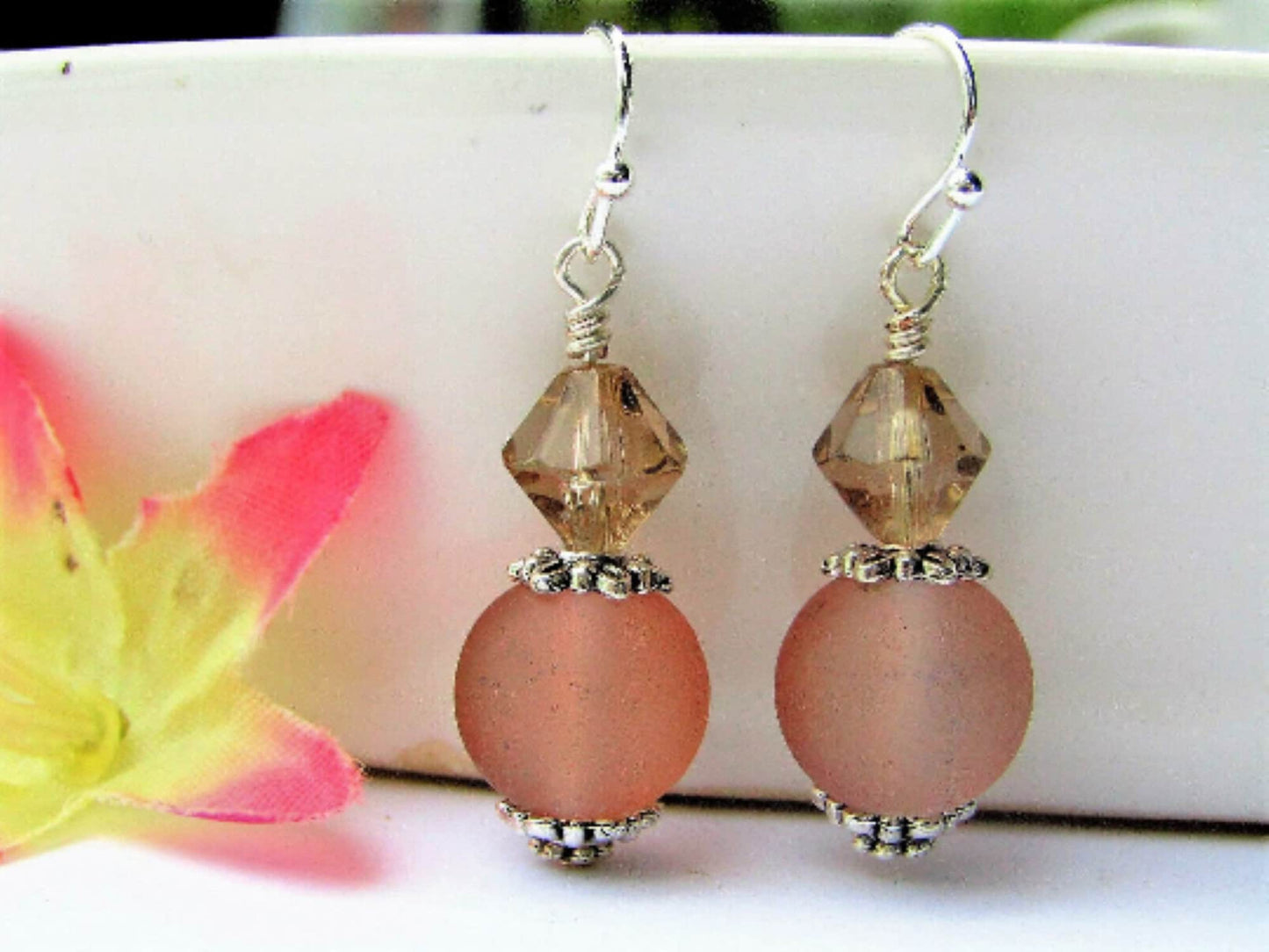 Ladies Dangle Earrings Beige Dangle Gift For Beach Lover Gift For Her Minimalist Dainty Handmade Drop Jewelry