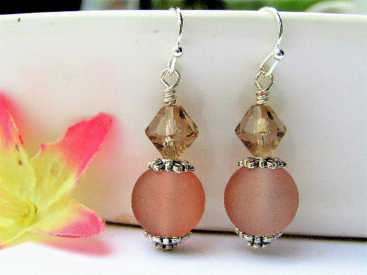 Frosted Sea Glass Dangle Earrings: Hypoallergenic Silver, Beach Jewelry