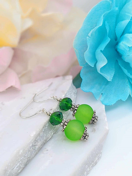 Green Sea Glass Dangle Earrings: Hypoallergenic Silver Drop Earrings