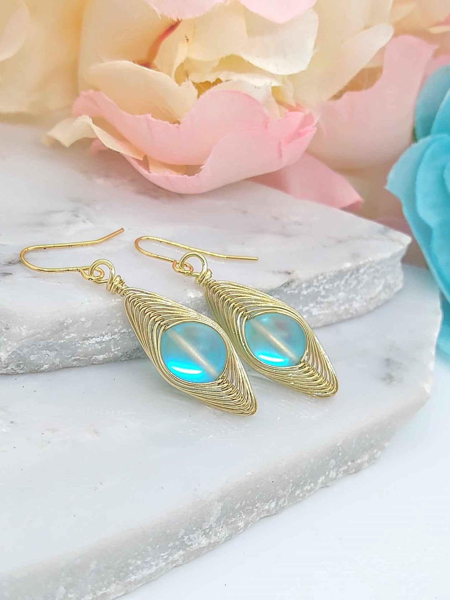 Stunning Blue Glow Earrings - Silver Wrapped Artisan Style