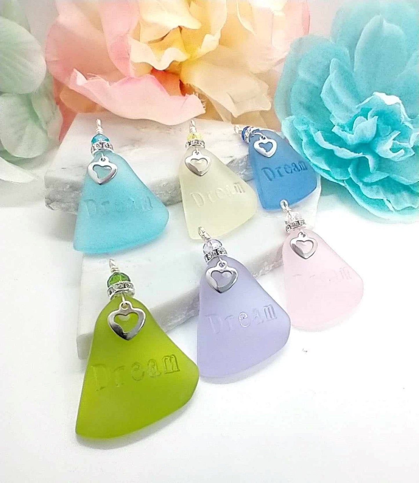 Personalized Seaglass Necklace: Dragonfly Charm, Initial Letter, Beach Jewelry